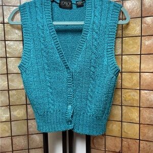 Teal Cable Knit Cardigan Vest